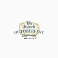 Munick Octoberfest Beer Festival Abstract Vector Sign, Symbol or Logo Template. Hand Drawn Beer Barrel Sketch with