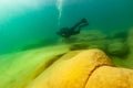 Munising, MI -August 14th, 2021: SCUBA diver exploring Lake Superior