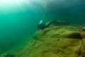 Munising, MI -August 14th, 2021: SCUBA diver exploring Lake Superior