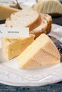 French cheese Comte, three varieties 1 year matured Prestige, fruity flavoured Fruite and Vieille Reserve