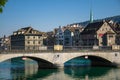 Munsterbrucke Bridge over Limmat river, Zurich, Switzerland