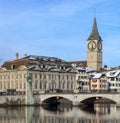 Munsterbrucke Bridge and St. Peter Church in Zurich