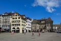 15-07-2023 Munsterhoff square, Zurich city, Switzerland. Tourists walking through the old town square, sunny summer day Royalty Free Stock Photo