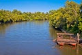 Mura river ferry boat and green landscape Royalty Free Stock Photo