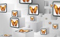 3 mural Abstract square background. Technology polygonal design 3d rendering . colored butterfly in squares