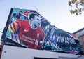 Mural advertising EA Sports Fifa 21 with football player Liverpool Merseyside December 2020