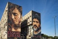 Mural by artist Jorit adoch representing the soccer player Maradona, in Naples, Italy
