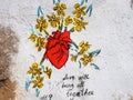 Mural Of A Bleeding Heart With Flowers Lagos Portugal