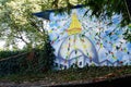 A mural of Boudhanath Stupa in Boudha.