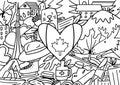 Mural of Canada flag in heart shape decorated with the country famous element and icons