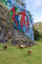 Mural de la Prehistoria (The Mural of Prehistory) in the Vinales valley, Cuba.