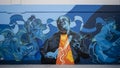 Mural in Deep Ellum Blues Alley featuring Andrew `Jr Boy` Jones, a legendary blues guitar player.