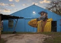 Mural featuring artist Jeremy Biggers on the front of his art studio in the Tin District of Dallas, Texas.