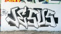 Mural featuring Jesus name in graffiti style in the Fabrication Yard in Dallas, Texas.