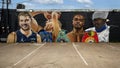 Mural featuring Luka Doncic, Dirk Nowitzki, Errol Spence Jr., and Dione Sanders by Art Velazquez in Oak Cliff, Dallas.