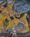 Mural fresco of Ramakien epic at the Grand Palace in Bangkok, Th Royalty Free Stock Photo