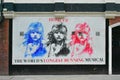 A mural of Les Miserables on the side wall of Sondheim Theatre in London`s West End where the musical is played, UK