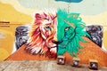 Mural of a lion in Comuna 13, Medellin, Colombia Royalty Free Stock Photo