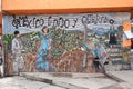 mural made of glass and ceramic tiles at Zacatlan, Puebla, Mexico, sign with letters spelling Mexico lindo y querido