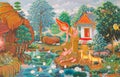 Mural mythology buddhist religion on wall in Wat Neram
