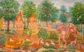 Mural mythology buddhist religion on wall in Wat Neram