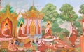 Mural mythology buddhist religion on wall in Wat Neram Royalty Free Stock Photo