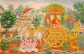 Mural mythology buddhist religion on wall in Wat Neram