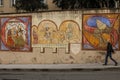 Mural. Painted wall with medieval themes. Carcassonne. France Royalty Free Stock Photo