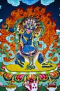 Mural painting of Lord of Death on the wall. Located inside the Royal Palace known as Dechencholing Palace. Thimphu