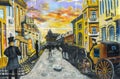 Mural painting with old Lipscani street, Craiova Royalty Free Stock Photo