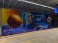 Mural painting subway street art - tribute to the great Ivan Patzaichin, Stefan cel Mare subway station, Bucharest, Romania Royalty Free Stock Photo