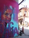 Mural with a picture of a woman, Lodz, Poland