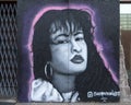 Mural on plywood featuring Selena Quintanilla-Perez in Deep Ellum, Texas.