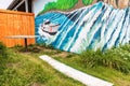 Mural showing a Coast Guard surf rescue boat on the Oregon coast