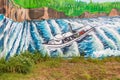 Mural showing a fishing boat on the Oregon coast