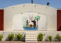 Mural and small stage at the main plaza in Santiago, a small town in the Municipality of Los Cabos.