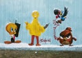 Mural by Theo Ponchaveli for Tinsel Dallas, a free show given in West Dallas inspired by the `Twelve days of Christmas`.