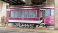 Mural titled `Rosie the Trolly at the underpass where the historic Katy Trail passes over Cedar Springs in Uptown, Dallas, Texas.