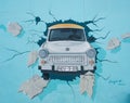 Mural of Trabant car breaking through the Berlin Wall at East Si Royalty Free Stock Photo