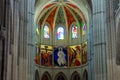 Murals and stained glass windows of the Almudena Cathedral, Madrid, Spain