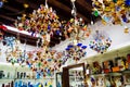 Murano island, Italy - October, 6 2019: Colorful glass pendants chandelier or lamp from world-famous Murano glass Royalty Free Stock Photo