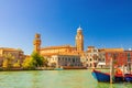 Murano islands cityscape with clock tower Torre dell`Orologio