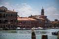 blurred view of Murano island with a beautiful seagull