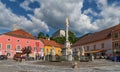 Murau town, Styria, Austria. Main square and the plague column