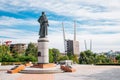 Muravyov-Amursky monument and Zolotoy bridge in Vladivostok, Russia Royalty Free Stock Photo