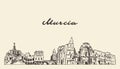 Murcia skyline Spain hand drawn vector sketch city