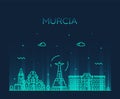 Murcia skyline Spain vector drawn linear style