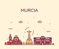 Murcia skyline Spain vector drawn linear style