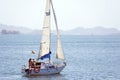 Murcia, Spain, August, 28, 2019: Family having fun in a yacht sailing through the mediterranean sea