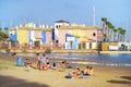 Murcia, Spain, August 29, 2019: People having fun at the seashore in summer